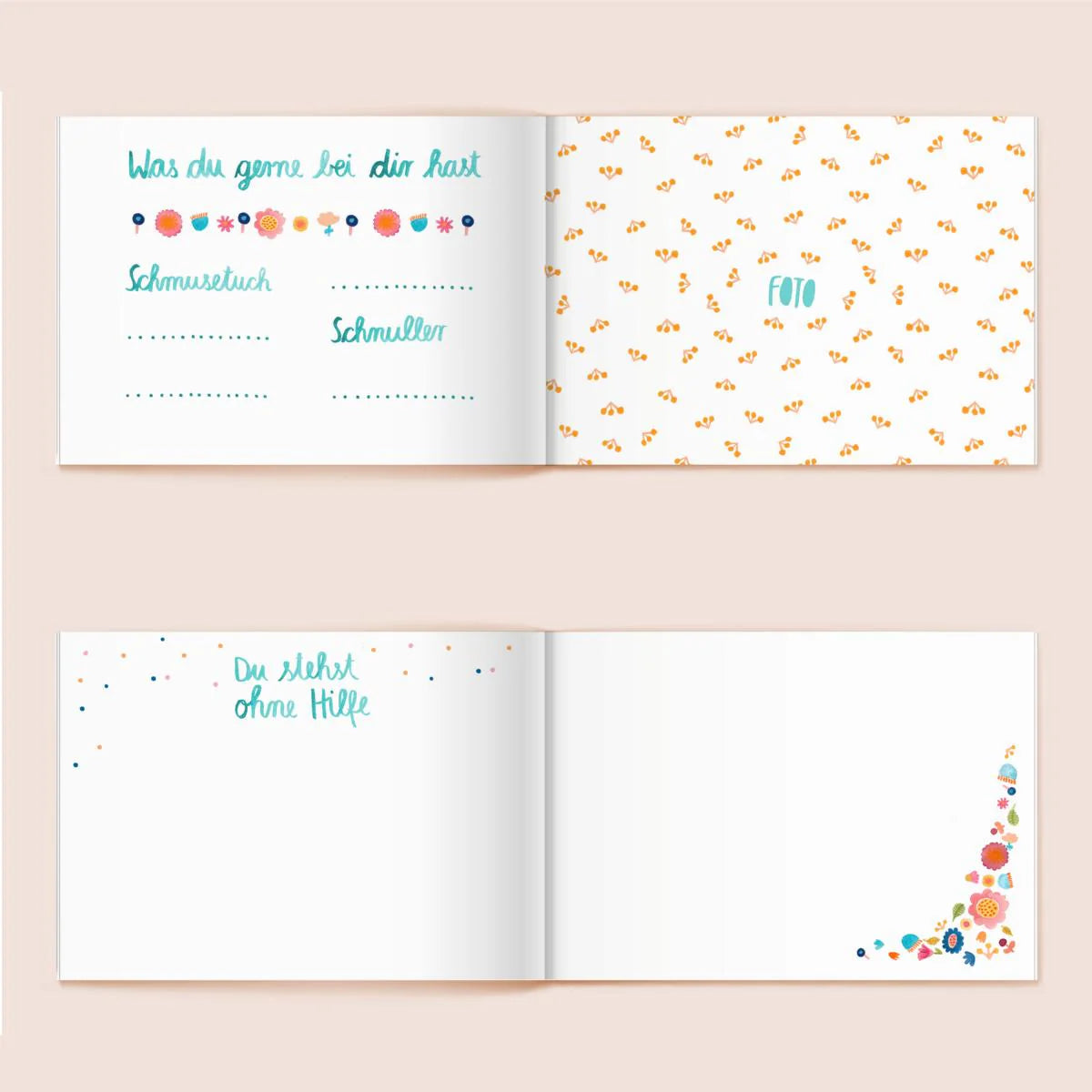 Frau Ottilie Willkommen kleiner Mensch, Babyalbum, bunt mit Blumen