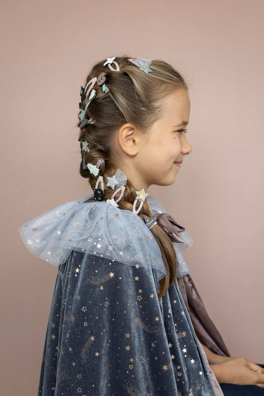 Mimi & Lula Griselda Hexenumhang grau Samt, Cape, mit goldenen Sternen