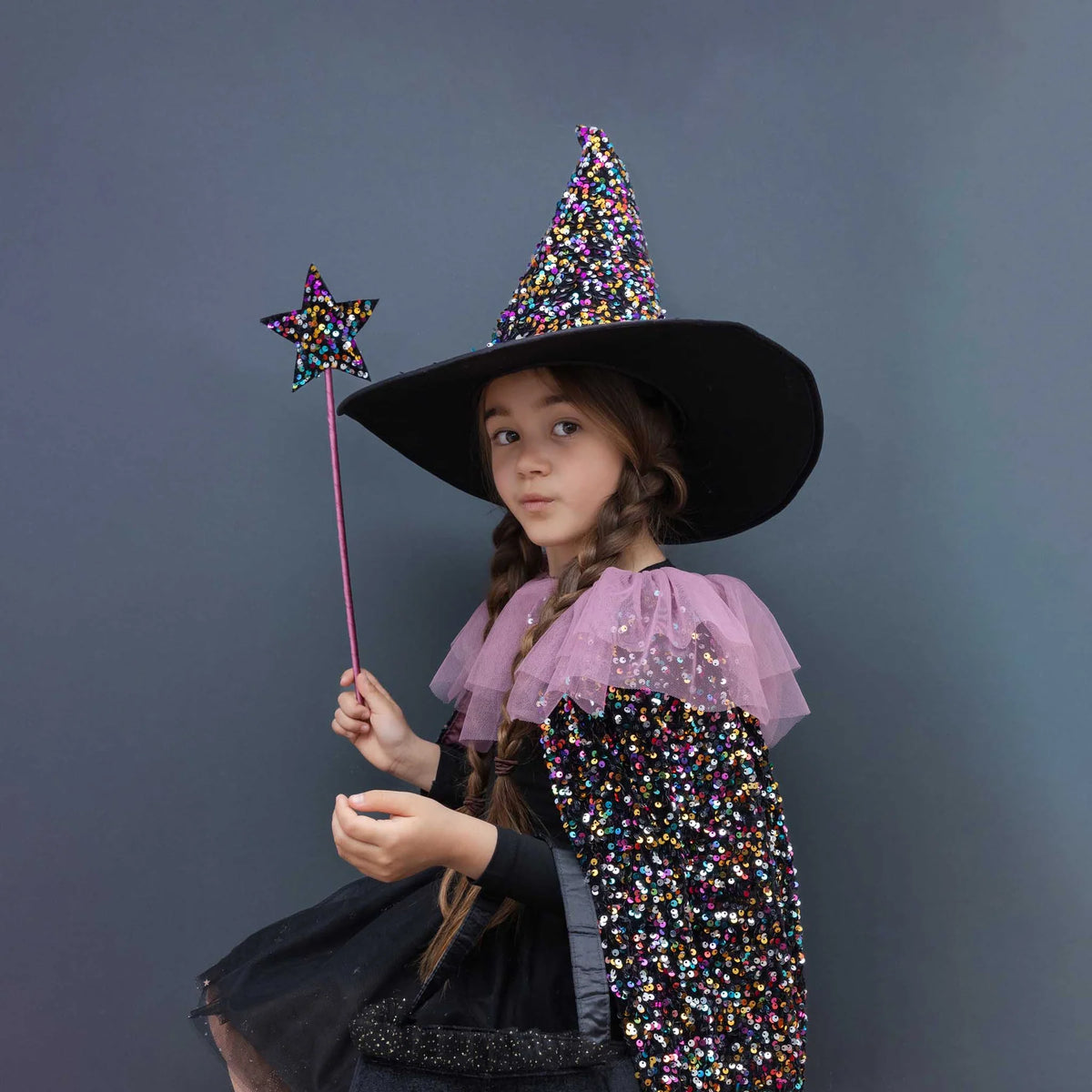 Mimi & Lula Zauberstab mit Pailletten, schwarz mit rosa Stab, Dazzle sequin wand