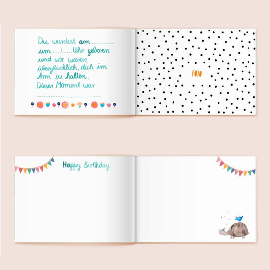 Frau Ottilie Willkommen kleiner Mensch, Babyalbum, bunt mit Blumen