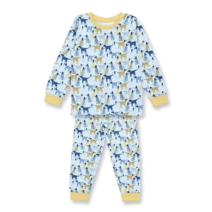 Sense Organics Schlafanzug Long John Retro Terry Pyjama retro dogs blau