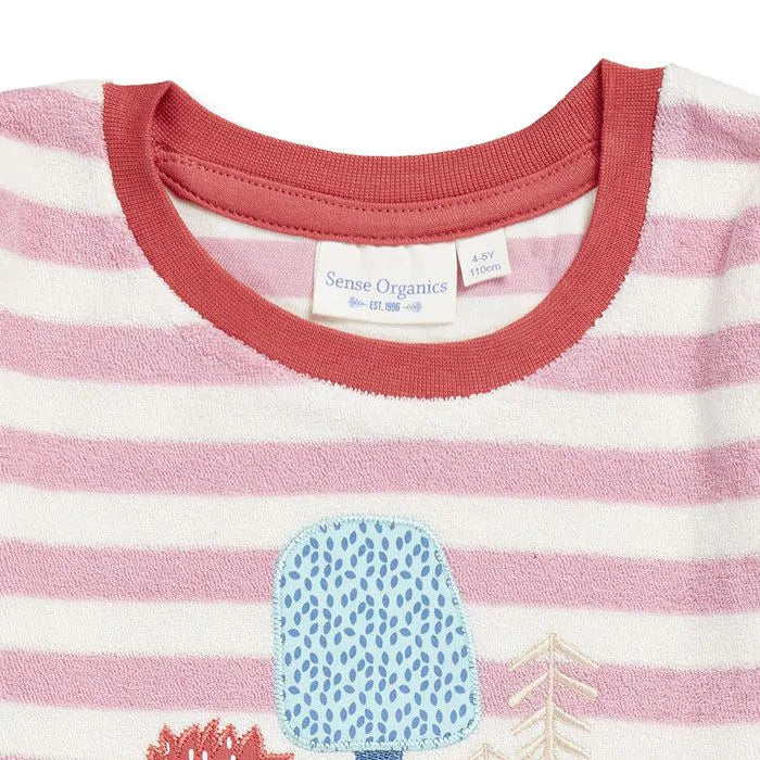 Sense Organics Schlafanzug Long John Retro Terry Pyjama pink stripes tree