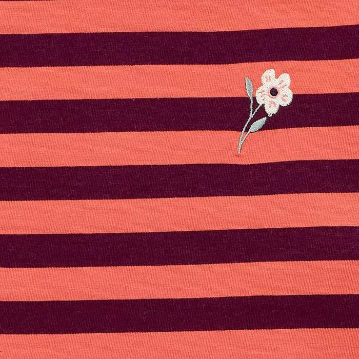 Sense Organics Aluna Shirt Longsleeve, coral-plum stripes + flower, lila koralle gestreift