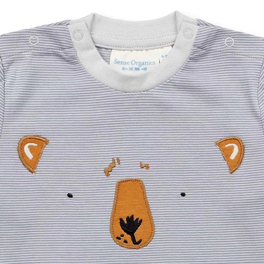 Sense Organics Elan Baby Shirt Langarmshirt, grey-light grey stripes + Bear