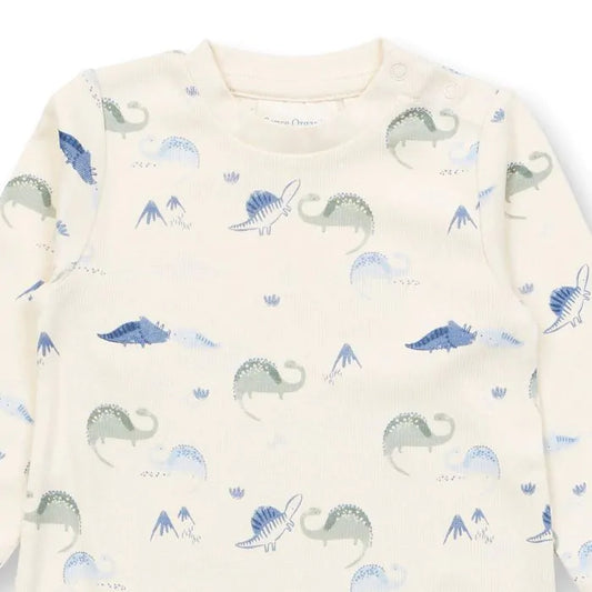 Sense Organics Tona Baby Romper Body, Dinos Offwhite