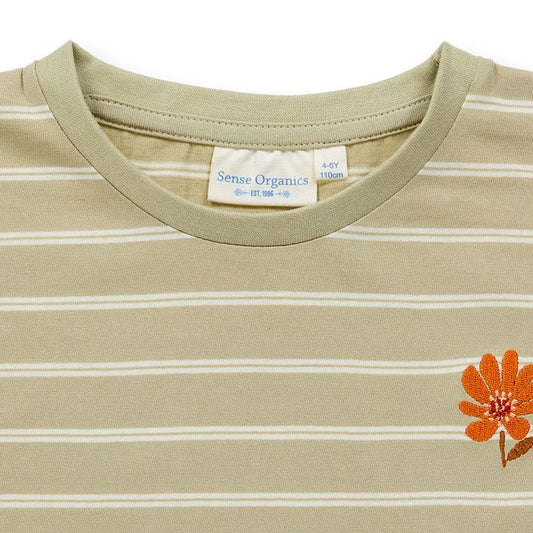 Sense Organics Dora Short Sleeve, T-Shirt, Light Reed Stripes, Flowers
