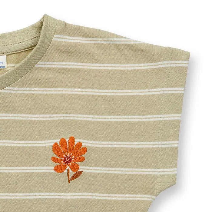 Sense Organics Dora Short Sleeve, T-Shirt, Light Reed Stripes, Flowers