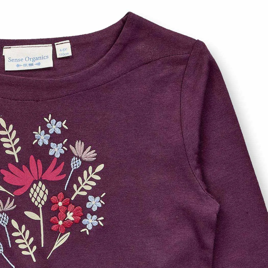 Sense Organics Aluna Langarmshirt, Plum + Flowers