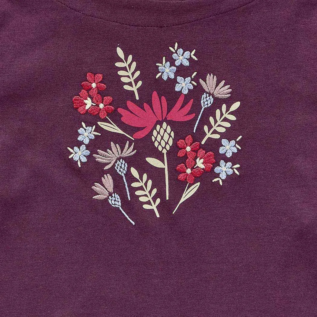 Sense Organics Aluna Langarmshirt, Plum + Flowers
