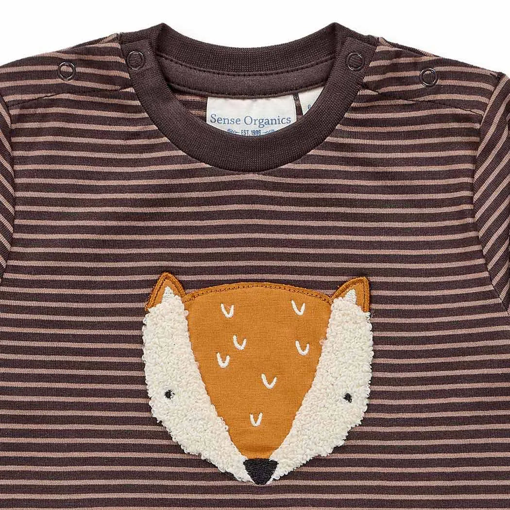 Sense Organics Elan Baby Shirt, dark brown stripes + Fox, Fuchs