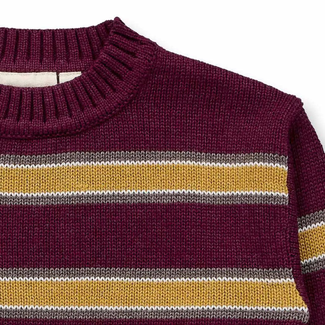 Sense Organics Strickpullover Delia Knitted Sweater Bordeaux - Mustard Stripes