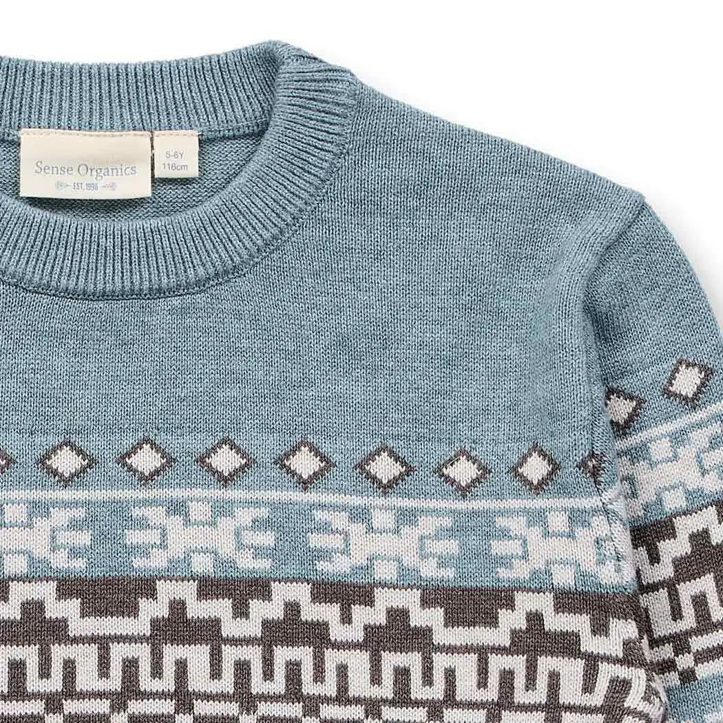 Sense Organics Ezra knitted Sweater, Pullover, sage melange + Pattern, grau Norweger