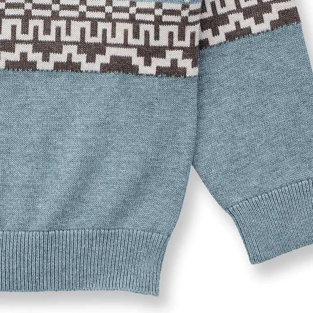 Sense Organics Ezra knitted Sweater, Pullover, sage melange + Pattern, grau Norweger