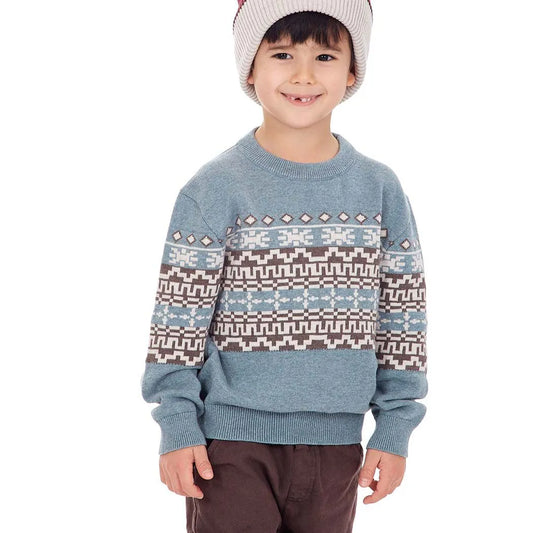 Sense Organics Ezra knitted Sweater, Pullover, sage melange + Pattern, grau Norweger