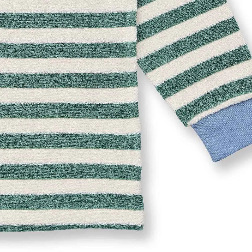 Sense Organics Long John Terry Pyjama, green teal stripes + Fox, Schlafanzug