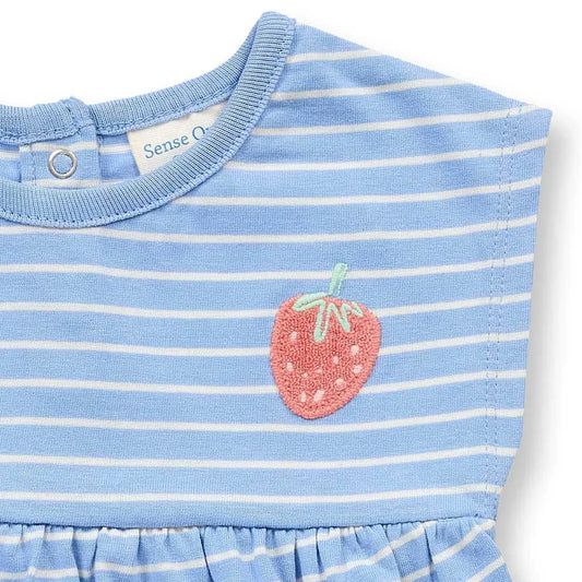Sense Organics Aurora Baby Tunic Hyacinth Stripes + Strawberry