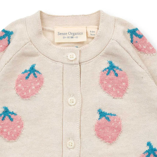 Sense Organics Elsa Baby Knitted Cardigan Strawberry Pattern, Strickjacke