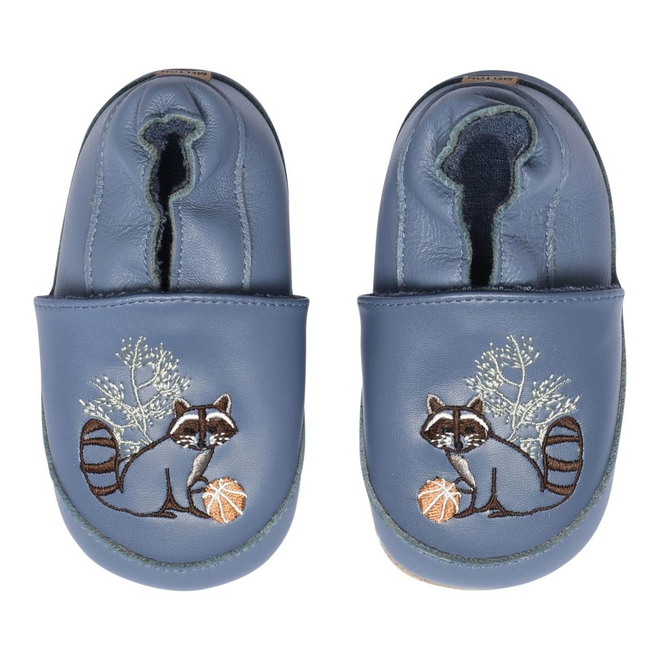 Melton Lederschühchen racoon bluefin Waschbär blau
