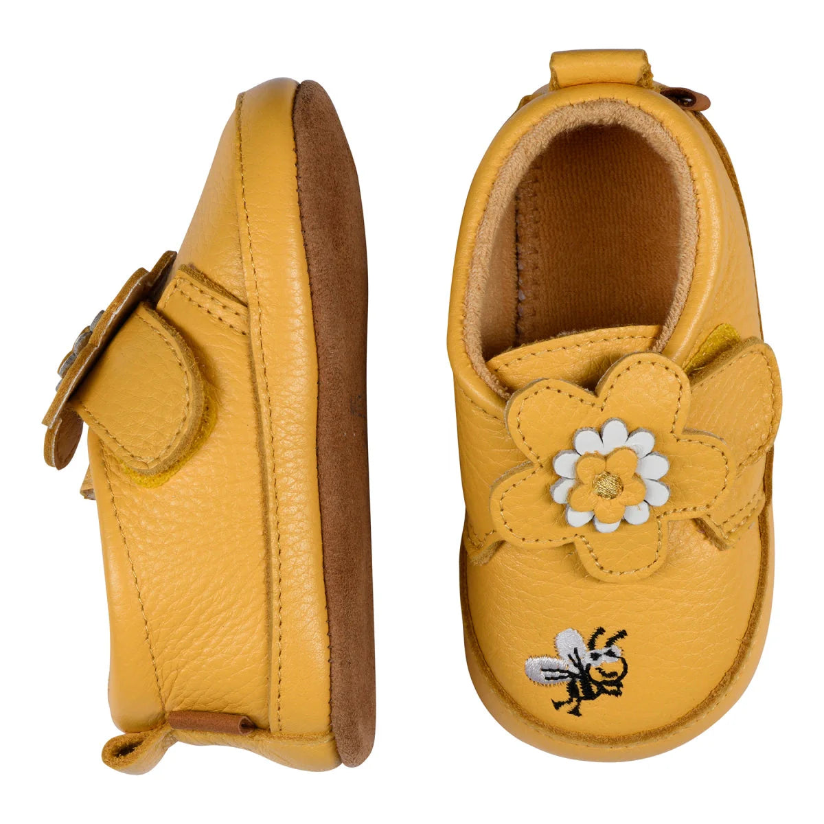 Melton Leder-Schuhe, Blume und Biene, gelb