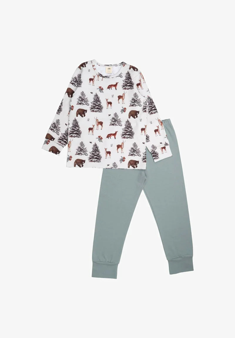 Walkiddy Winter Woodland - Pyjama Schlafanzug, grün Winterlandschaft XM32-401