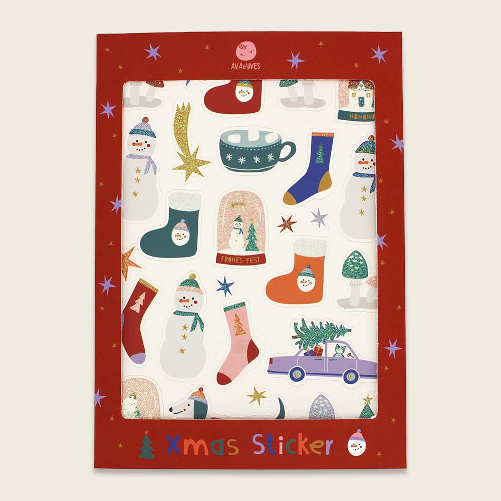 Ava&Yves Weihnachtssticker bunt mit Glitzer, Xmas