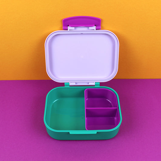 Ava&Yves Brotdose / Lunchbox mit herausnehmbarem Einsatz, Smile flieder grün violett inkl. Geschenkverpackung