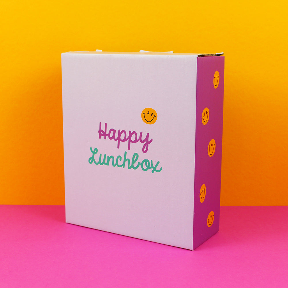 Ava&Yves Brotdose / Lunchbox mit herausnehmbarem Einsatz, Smile flieder grün violett inkl. Geschenkverpackung