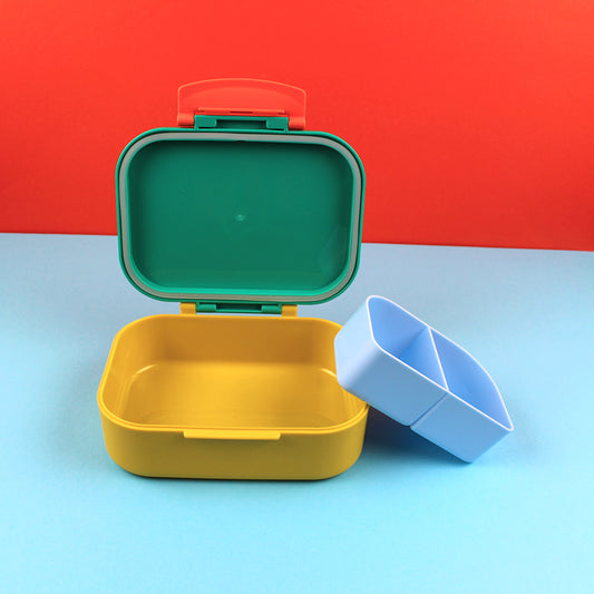 Ava&Yves Brotdose / Lunchbox mit herausnehmbarem Einsatz, Smile grün/ocker/hellblau inkl. Geschenkverpackung