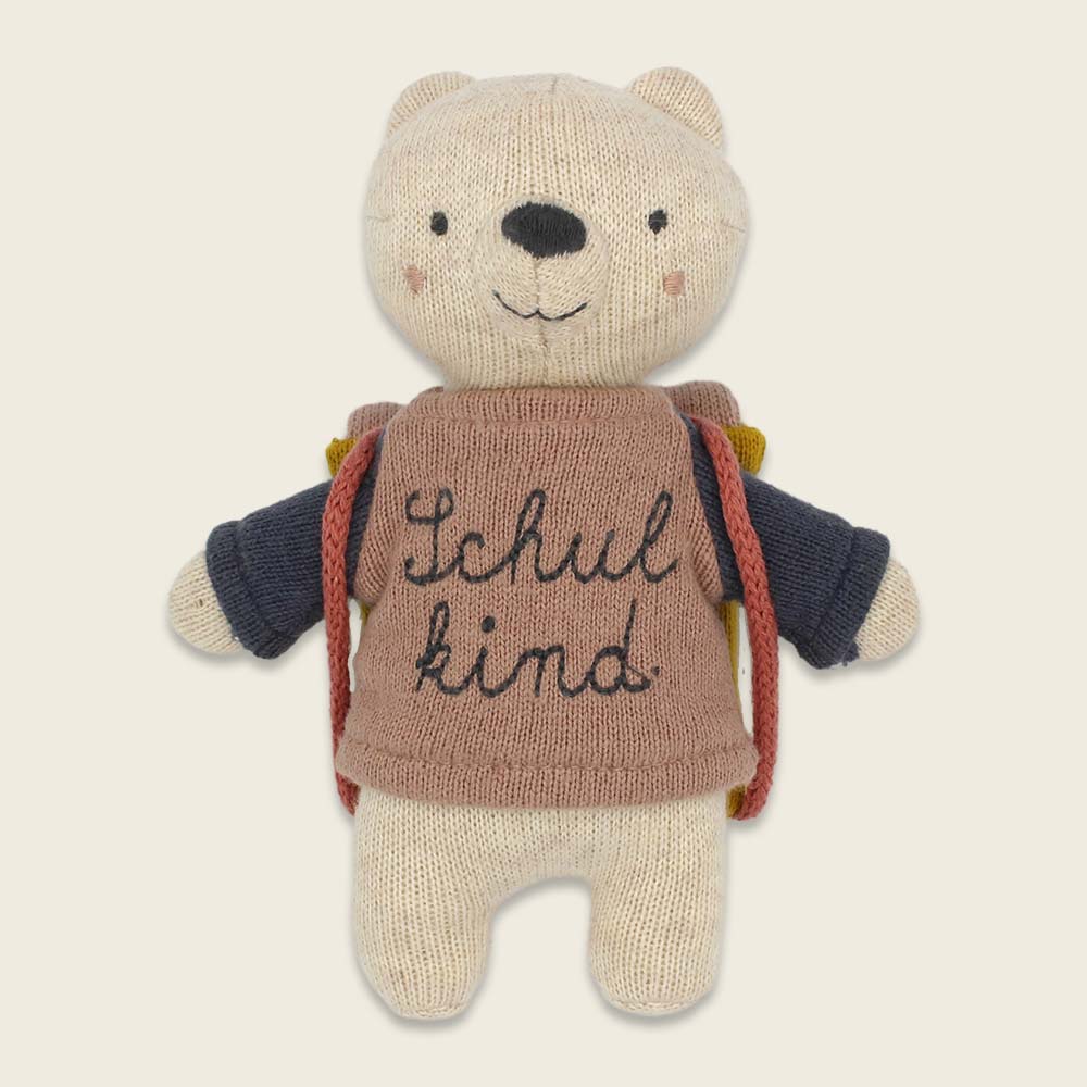 Ava&Yves Bär „Schulkind“ mit Schulranzen und Shirt, rosa blau