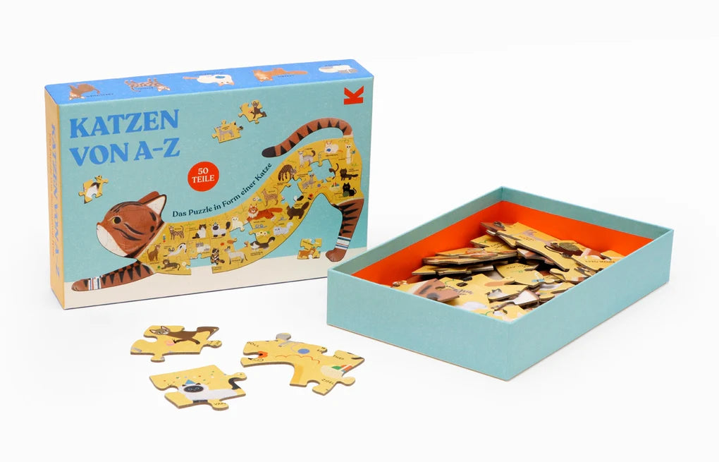 Laurence King Verlag Katzen von A - Z, Puzzle in Form einer Katze, 50 Teile