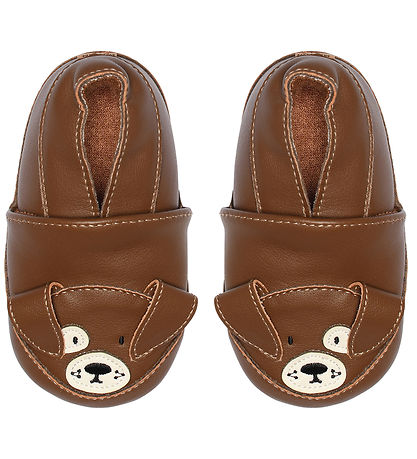 Melton Leder-Krabbelschuhe, Lederschühchen Hund braun