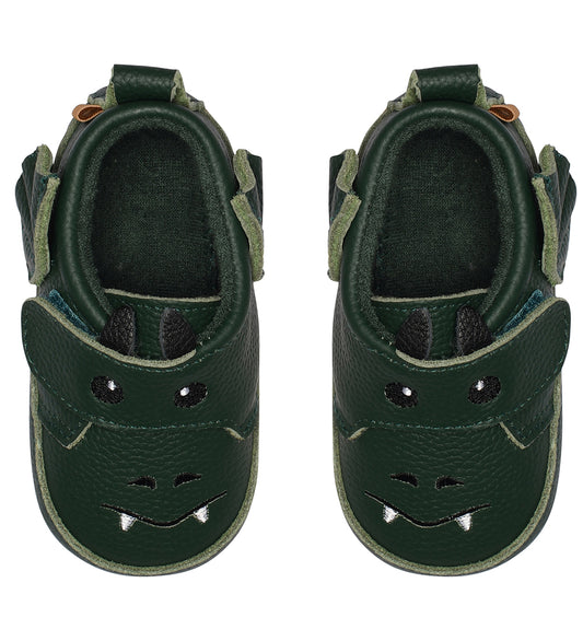 Melton Leder-Krabbelschuhe, Lederschühchen Drache grün