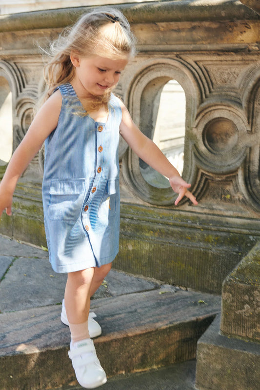 Copenhagen Colors Twill Spencer Kleid, blau gestreift