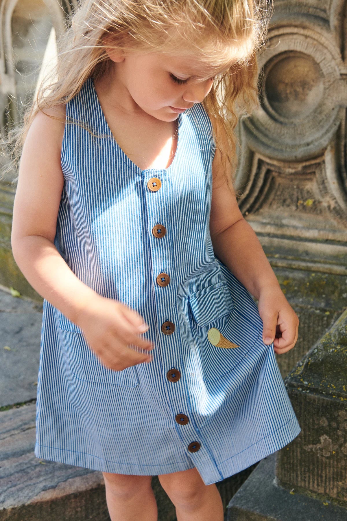 Copenhagen Colors Twill Spencer Kleid, blau gestreift
