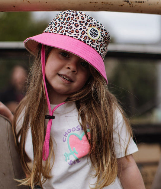 Hello Hossy Sonnenhut mit Schnur , Bucket Hat, pink, leopard