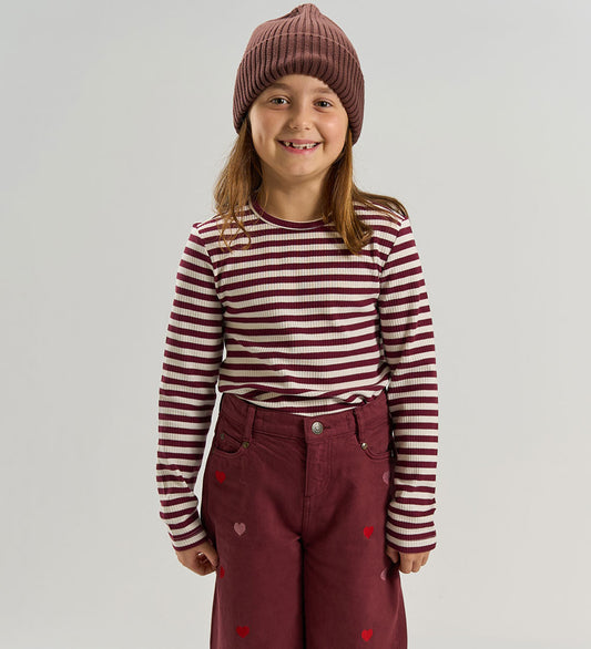 The New TNMoore Langarmshirt rib tee, gardenia striped, weinrot weiß