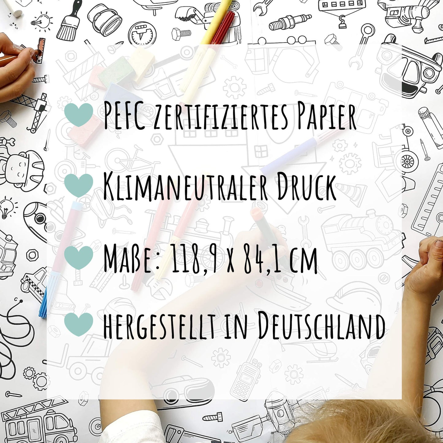 JEKA Ausmal-Tischdecke aus Papier, Fahrzeuge & Baustelle, gelb