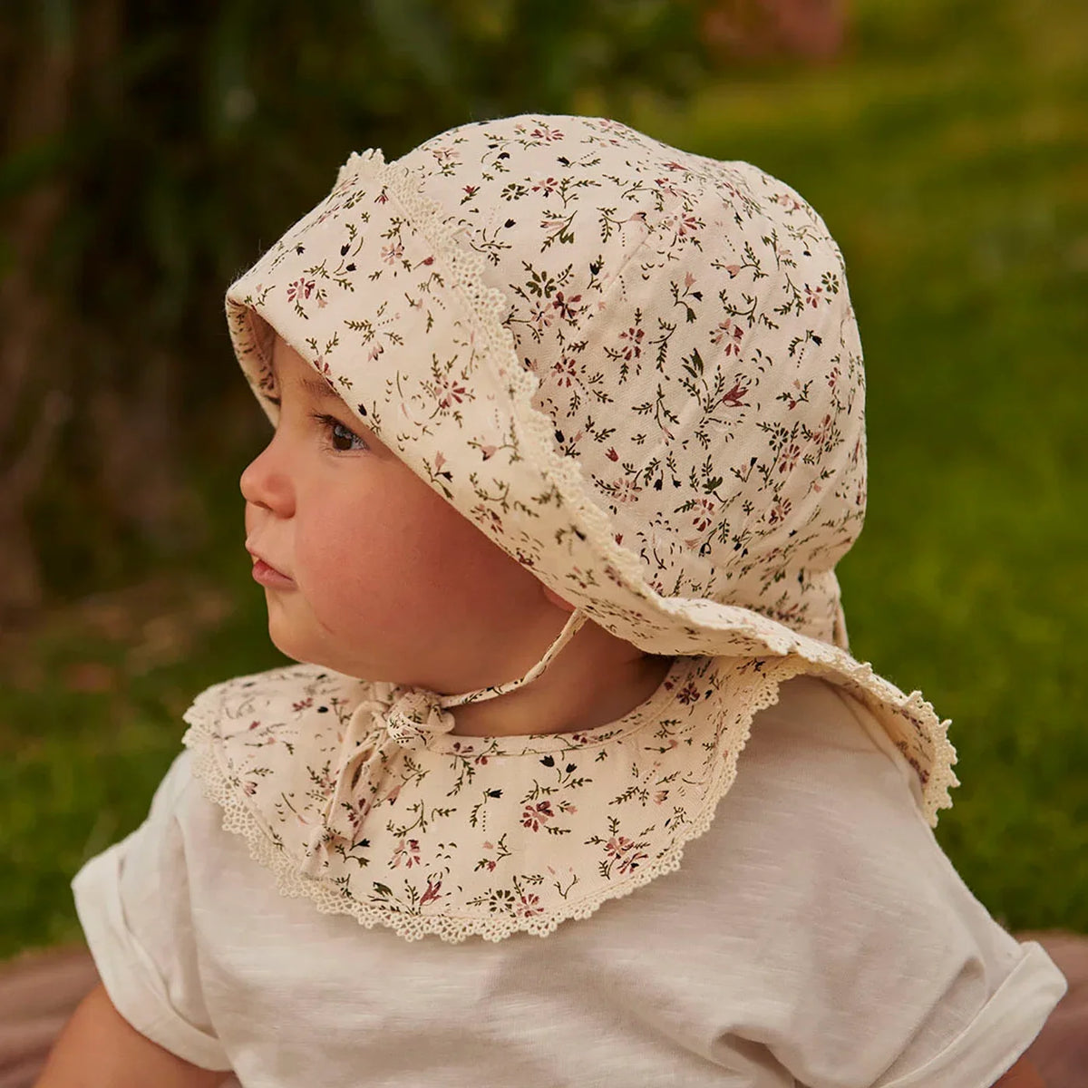MP Denmark Lottie Summer Hat Sonnenhut, woodrose, beige mit Streublumen