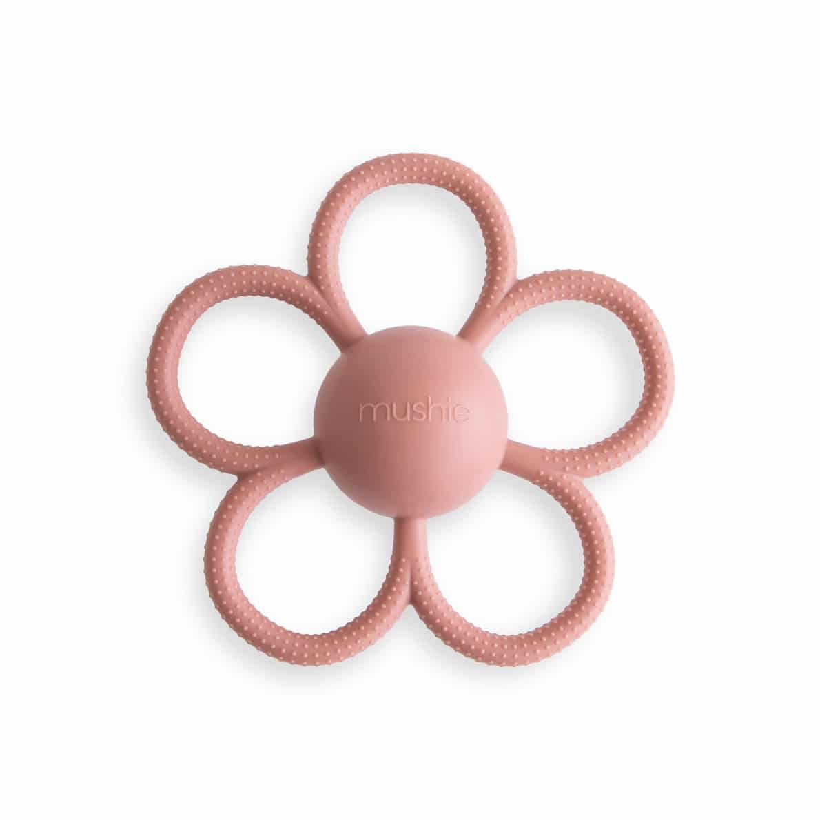 Mushie Beißring Blume Daisy Rattle Teether, dusty rose