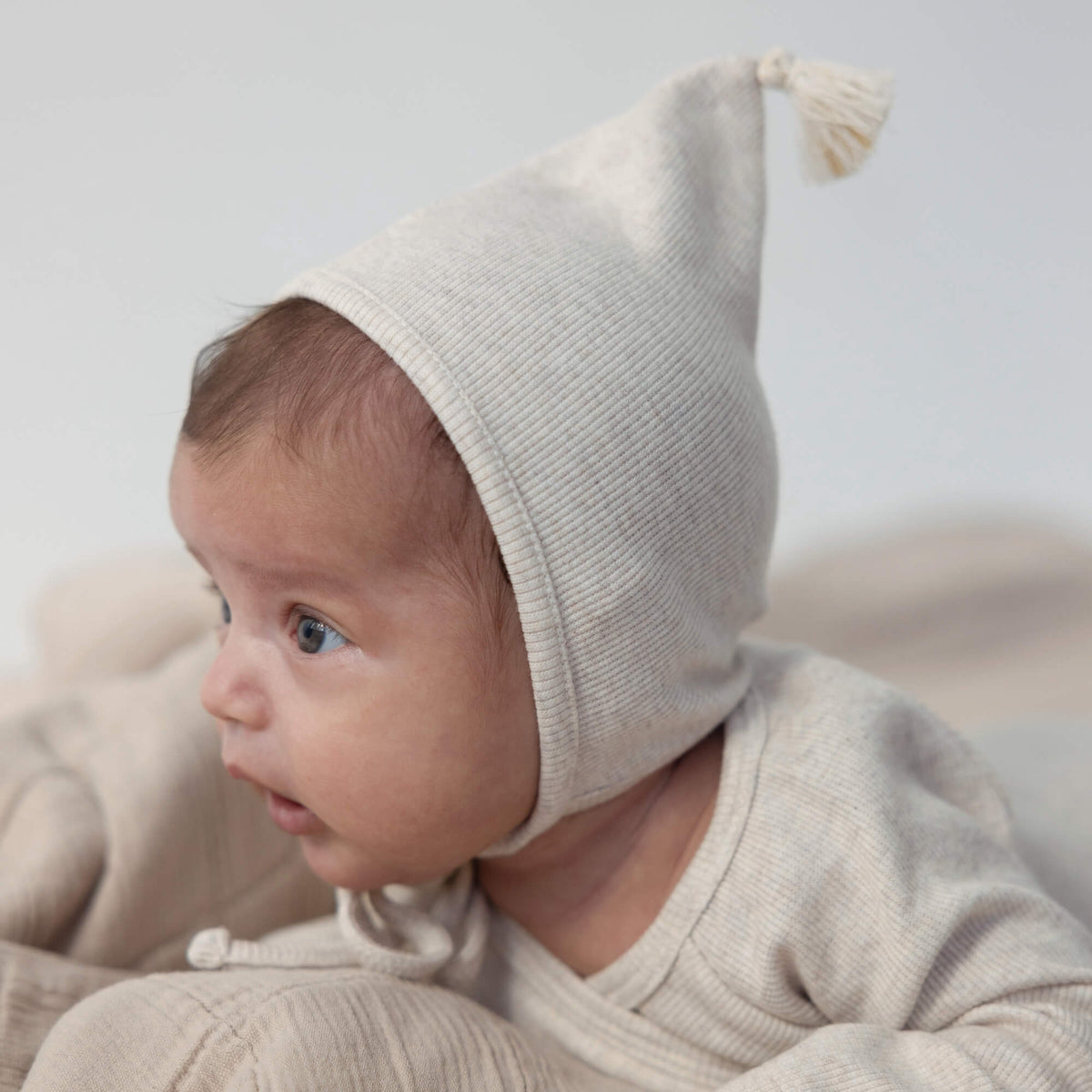 Baby Bello Babymütze, Bonnet Rib "Danseur" - Beige Melange - 3-6 Monate