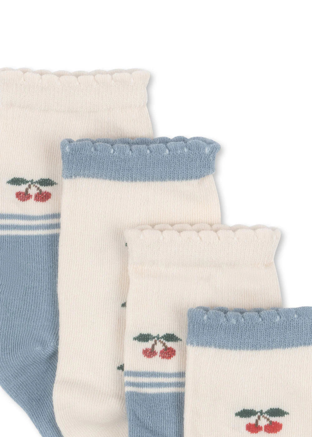 Konges Slojd Cherry Socks, 2erPack, Socken mit Kirschen, blau creme