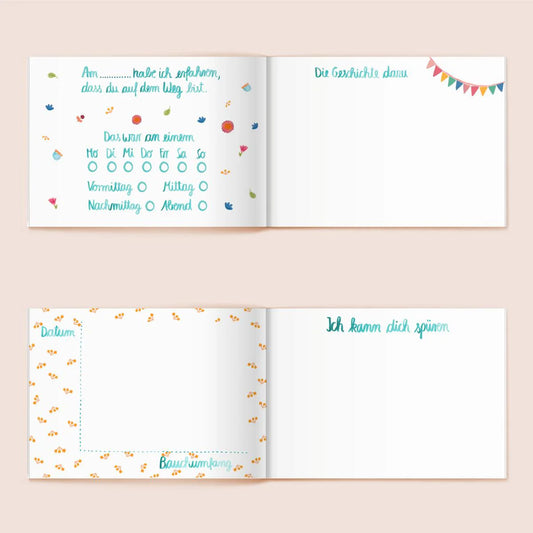 Frau Ottilie, Schwanger mit dir, Schwangerschaftstagebuch, Hardcover, blau beige mit Blumen