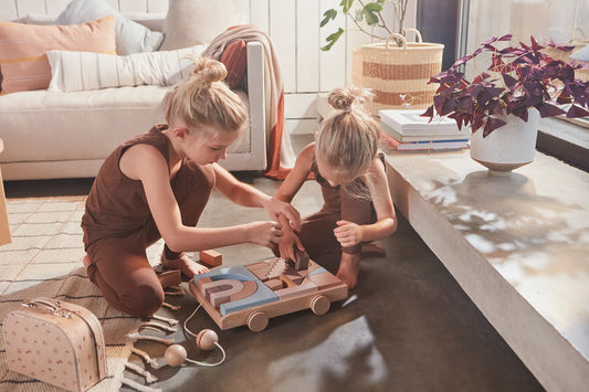 OyOy Wagen mit Holzklötzen, Regenbogen
