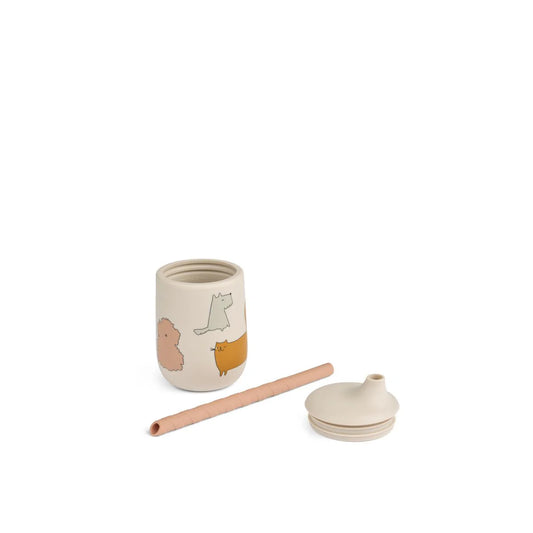 Liewood Ellis Sippy Cup, Cats and Dogs, sandy