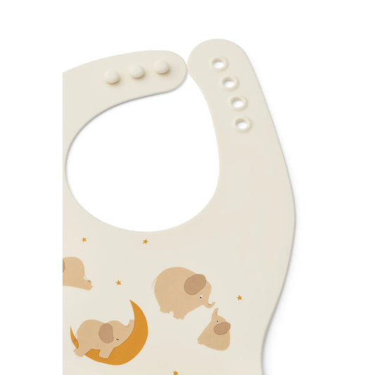 Liewood Ember Printed Bib, 2er Pack, Lätzchen mit Auffangschale, Elephant, creme de la creme