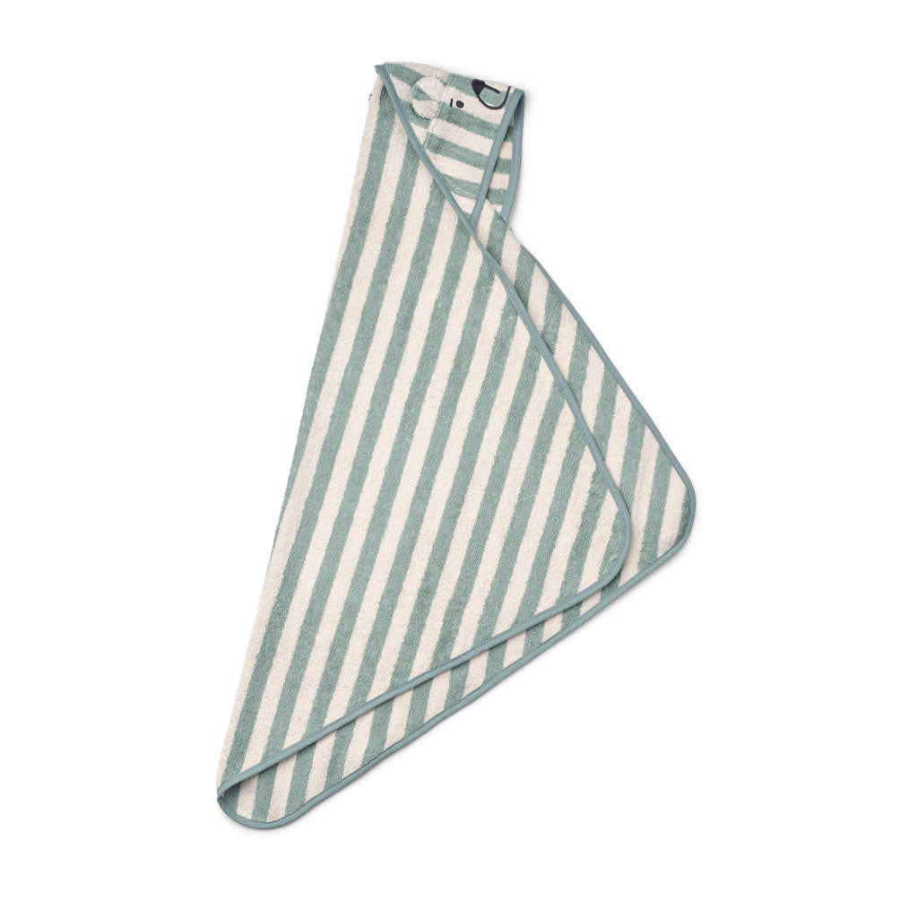 Liewood Albert Hooded Towel, Bären Handtuch mit Kapuze, peppermint creme de la creme stripe
