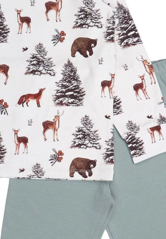 Walkiddy Winter Woodland - Pyjama Schlafanzug, grün Winterlandschaft XM32-401