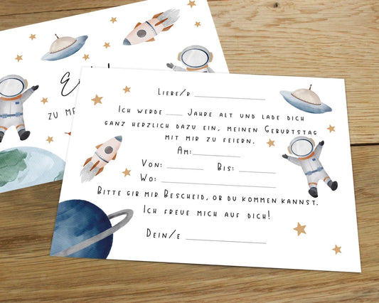 Heeaven Einladungskarte Astronauten, Weltall, Rakete, Kindergeburtstag