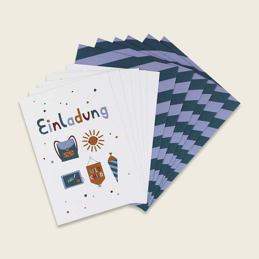 Ava&Yves Einladungskarten Set Abenteuer blau Einschulung