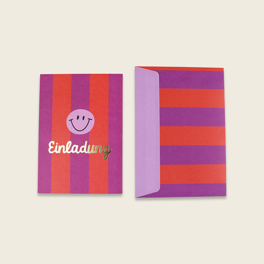 Ava&Yves 6 Einladungskarten mit Umschlag, rot lila